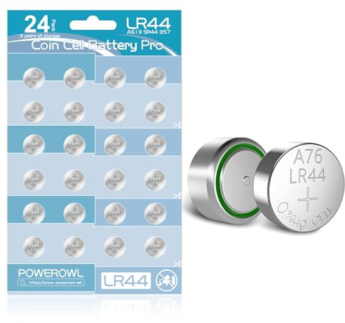 POWEROWL LR44 Batterie a bottone AG13 357 303 SR44, 1,5 V, batterie a bottone LR 44, 24 pezzi