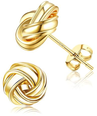 JeweBella Ohrstecker Gold für Damen Mädchen 14 Karat Vergoldet 925 Sterling Silber Pfosten Liebesknoten Ohrringe Gold/Silber