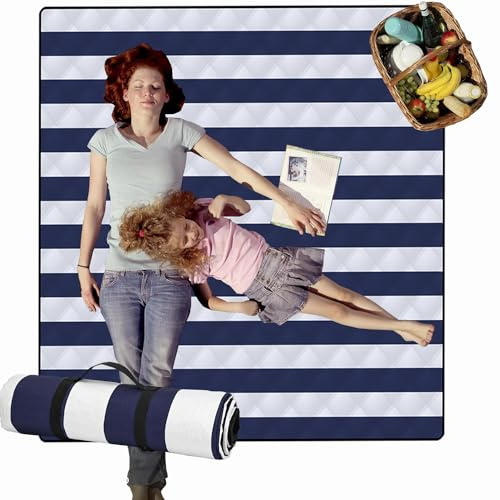 newsbirds Outdoor Picknickdecke 200x200cm, Stranddecke Sandfrei, Tragbare Waschbar Strandunterlage Picknickdecke für Trocken Strand, BBQ, Picknick, Wandern, Reisen Campingdecke, blau