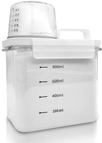 Cnwinu Waschmittel Pods mit Messbecher,behälter für Waschpulver Dosierer,Luftdichter Waschmittel Dosierhilfe Box, PET Kunststoff Klar, Geeignet für Waschpulver, Wäscheparfüm (1100ml)