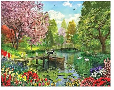 SHEGZHUC 50x40cm Diamond Painting Wald Landschaft Diamond Painting Kirschbaum Kirschblüte Seen Diamant Painting Bilder Brücken Diamant Malerei Kunst Stickerei Kreuzstich Bilder Geschenk Wanddekoration