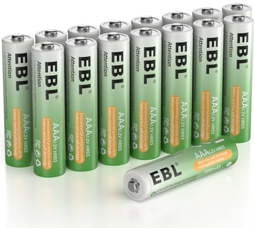 EBL 16PCS Piles Rechargeables AAA, AAA Piles Rechargeables 1,2V NIMH HR03 Procyco, avec Auto-décharge Faible