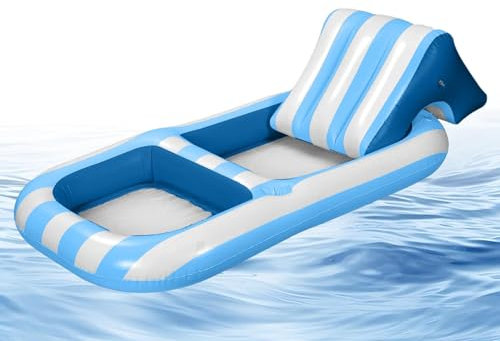 Lettino gonfiabile per piscina, per adulti, con schienale e poggiapiedi, grande capacità, grande capacità