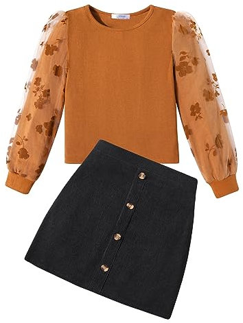 Arshiner Filles Ensembles Élégant Hauts à manches longues avec Jupe en Plaid Enfants Ensemble Mode Tenue Automne Hiver Vêtements Set pour Fille 9-10 ans