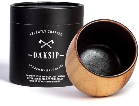 Oaksip The Original Charred Wooden Bourbon Drinking Glass | Charred Old Fashioned Glass | Bourbon Gifts for Men, Dad, or Brother | Whiskey Gifts