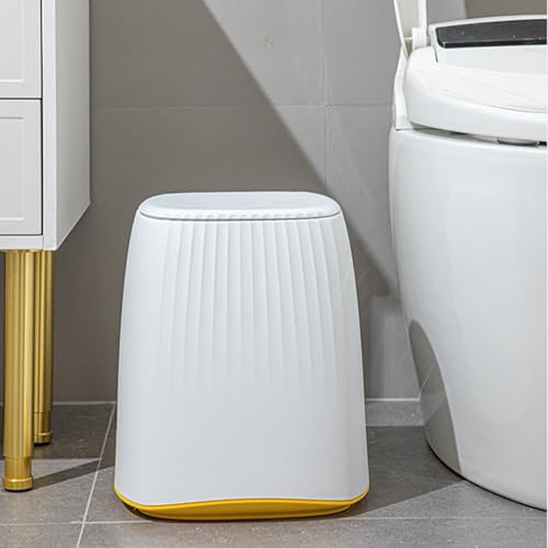 15L Kitchen Bin,Bathroom Bin with lid,Push Button Plastic Bin for Toilet Bin,Kitchen Bins,Bedroom Bin,Office Bin,Living Room Bin,Bin with Lid Dog Proof Bin(White Bin)