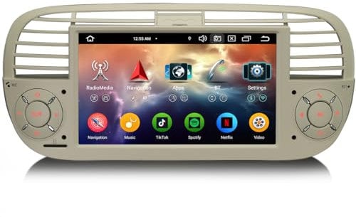 erisin Android 14 Autoradio Navi für FIAT 500 500C 500S 500E DAB+ GPS Navigation CarPlay WiFi BT5.0 DSP Canbus SWC RDS 8 Kern 2.0GHz CPU 4GB RAM 64GB ROM (weiß)
