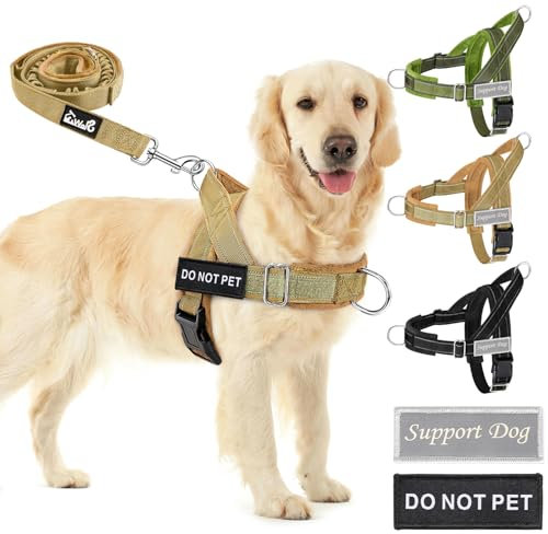 Eyein Hundegeschirr mit Leine für große mittelgroße Hunde, Weich gepolsterter Brustgeschirr mit 2 Leinenclips, Reflektierend & Leichtgewicht Anti Zug Geschirr für Spaziergänge Training, Braun, XL