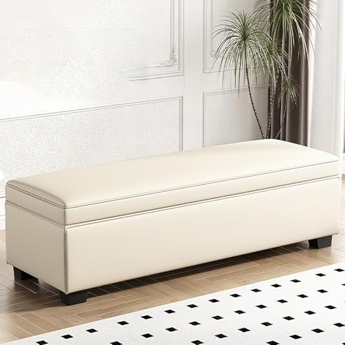 Große quadratische Ottomane für Schlafzimmer und Wohnzimmer, 39,9 cm hohe Leder-Ottomane mit Eckbank und reichlich Stauraum
