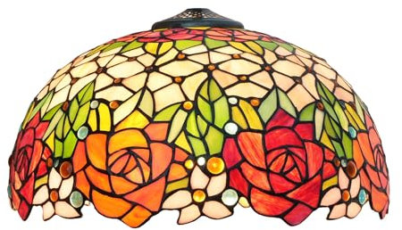 ZXMJYHK Tiffany-Lampenschirme aus, 16 Zoll, wunderschöne Rosen, Ersatz-Lampenschirm aus Buntglas, Art-Decor, Retro-Lampenschirme, Zubehör, passend for Tischlampe, Stehlampe, Pendelleuchte
