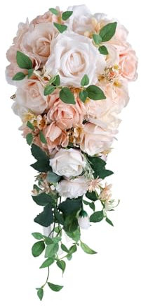 Harilla Romantic Wedding Bouquets for Bride Artificial Roses Bunch Floral Holding Bouquet for Anniversary Home Decor Photography Photo Props,Champagne