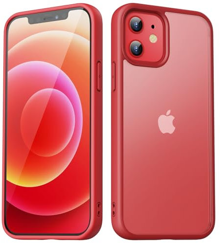 TIIXXA Matte Case for iPhone 12 Case/12 Pro Case 6.1-Inch, Shockproof Drop Protection, Frosted Translucent Back Phone Cover, Anti-Fingerprint (Red)