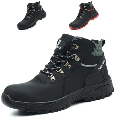 Bawalon Arbeitsschuhe Herren Sicherheitsstiefel Wasserdicht Leicht Sicherheitsschuhe Damen Winter Arbeitsstiefel mit Stahlkappe Schwarz 45 EU