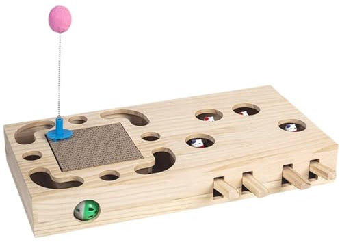 Acunny Katzenspielzeug Mit Klingelball & Minze, Katzen Kratzbrett Fummelbrett Kratzbaum Für Katzen Kratzunterlage, Maulwurfsjagdspiel Und Teaser-Zauberstab