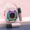 PKBD Máquina de Karaoke Mini con 2 Micrófonos para Niños, Altavoz Bluetooth Portátil con Soporte Móvil/Luces Dinámicas/Efectos de Voz, Regalo para Niñas y Niños, Rosa