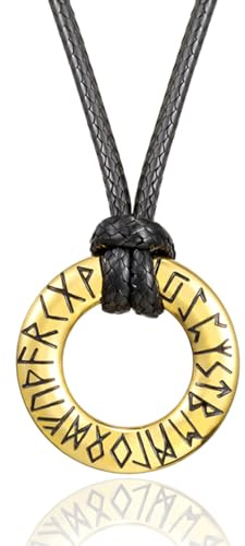 RWQIAN Vichinga Collana Uomo Oro Ciondolo Collana Talismano Nordico con Cuoio Corda Catena Nordico Amuletto Collano Gioielli Vichingo Regalo per Gli Uomini