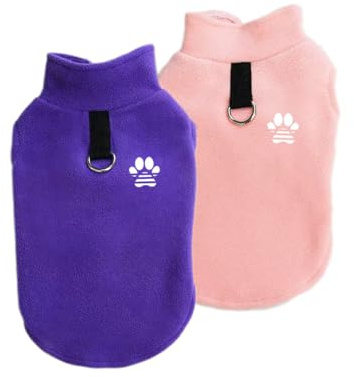 2 Stück Fleece Hundepullover Hundemantel Warm Winter Weste Pullover mit D-Ring, Haustierbekleidung Fleecejacke für Welpen/kleine Hunde/mittlere Hunde (Rosa-Violett, XL)