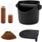 Infreecs Coffee Knock Box, Coffee Grounds Container Knock Box Black, Espresso Knock Box Coffee Bin with Non-Slip Tamping Mat and Coffee Stirring Needle, Small Coffee Machine Accessories for Barista