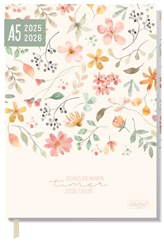 Schulstuff Schüler-Timer 2025/2026 A5 - organisiert durchs neue Schuljahr - Flexocover Schülerkalender, Schülerplaner, Hausaufgabenheft Wild Blossoms - nachhaltig & klimafreundlich