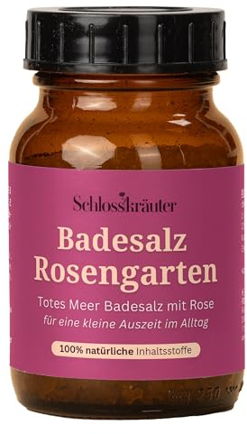 Schlosskräuter Badesalz Rosengarten 100% natürlich mit Rose 200g | Entspannungsbad mit ätherischen Ölen | Badezusatz zur Entspannung für Körper und Geist