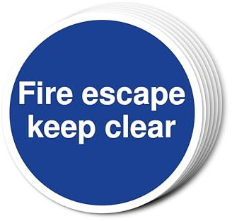 Fire Escape Keep Clear Signs 80mm x 80mm Multi Pack Strong Adhesive Vinyl Stickers for Fire Door Safety (6)