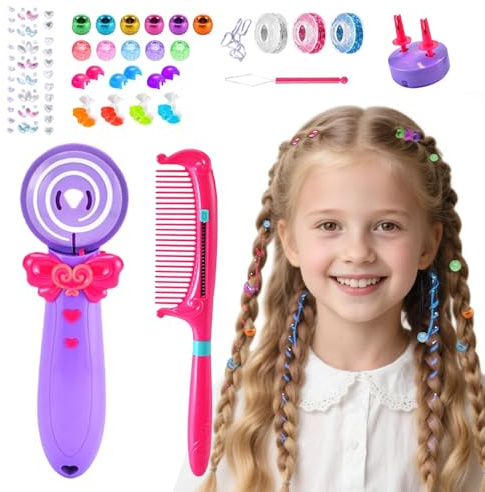 Jonuin Haarflechtmaschine Mädchen, 3-in-1 DIY Automatische Haarflechtmaschine mit Kamm, Ribbons, Beads, Stickers, Haare Flechten Maschine mit 3 Flechtstilen, Kreative Spielzeug Geschenk für Mädchen