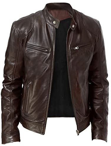 Generisch 2025 Veste d'hiver à col montant pour homme en cuir synthétique avec fermeture éclair - Veste de motard à manches longues - Pull chaud pour homme