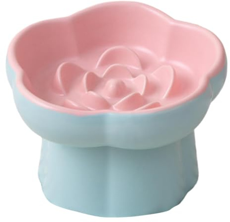 TAIZhiChen Gamelle surélevée Anti-glouton en Forme de Fleur. Empêche Les Chats et Les Chiens de Déglutir, Rose Bleu