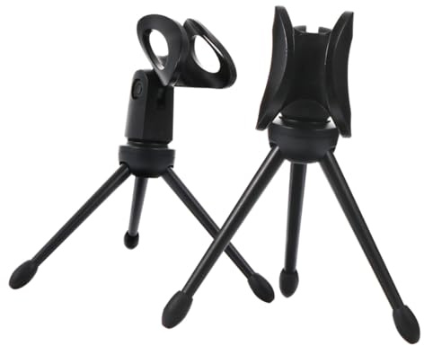 CLISPEED 2pcs Universal Mic Tripod Stand Adjustable Microphone Holder Black Desktop Mic Bracket for Streaming Podcasting Recording