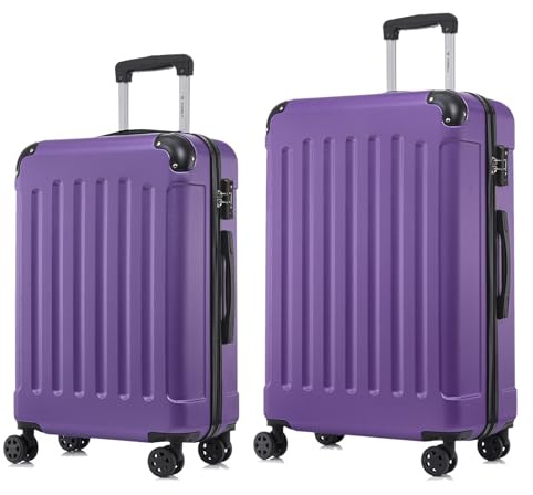 YONSLY Premium Reisekoffer TSA-Schloss,YKK-Reißverschluss Hartschalen-Koffer Trolley Kabinenkoffer Rollkoffer Suitcase Handgepäck 4 Rollen (Lila, L-XL-Set)