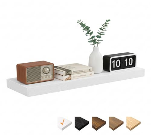 RICHER HOUSE Weiß Wandregale, 80 x 23,5 x 3,8 cm Wandboard MDF Holz,1er-Set | Holzregal Wand mit unsichtbaren Halterungen, Schweberegal für Schlafzimmer, Wohnzimmer, Badezimmer, Küche, Waschküche, Büro