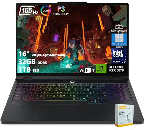 Lenovo Legion Pro 5i AI-Powered Gaming Laptop | 16 WQXGA OLED 165Hz | Intel Core Ultra 9 275HX | 32GB DDR5 1TB SSD | GeForce RTX 5070 (798 AI Tops) | RGB Backlit Wi-Fi 7 Win11 Pro w/DLCA Accessory