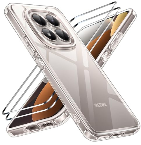ivoler Nie Vergilbung Klar Hülle für Xiaomi Redmi Note 15 Pro 5G(Nicht für Redmi Note 15 Pro 4G), 1 Handyhülle mit 2 Stück Panzer Schutz Glas, Stoßfest Transparent Schutzhülle Dünn Durchsichtige Case