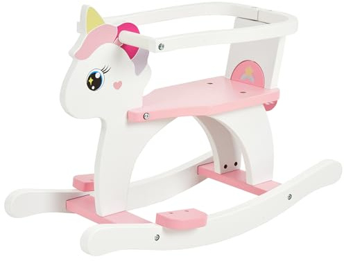 FUNLIO Holz-Einhorn-Schaukelpferd für Kinder 0,5–3 Jahre, süßes Kleinkind-Schaukelpferd mit abnehmbarem Gitter und Rückenlehne, leicht aufzubauen, CPC-Zertifiziert – Rosa