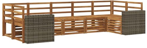 vidaXL Ecksofa Set 7 pcs Natur Massivholz Akazie, Akazienholz Sofa für draußen, stylisches Gartenmöbel, modulares Set für Terrasse und Poolbereich
