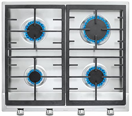 Teka EX 60.1 4G AI AL CI NAT - Placa Gas Natural de 60 cm, 4 Fuegos, Alta Eficiencia y Parrillas de Fundición, Mandos Frontales, Autoencendido Integrado, Color Acero Inoxidable