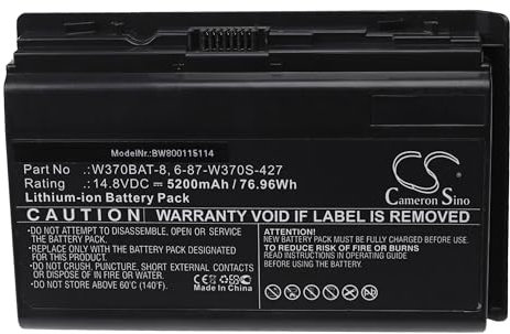 vhbw Akku kompatibel mit Clevo W355ST, W355STQ, W370ET, W370SK, W370SS, W370ST, XMG A522, XMG A523 Notebook (5200mAh, 14,8V, Li-Ion)
