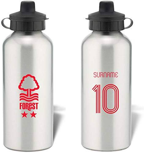 Personalised Nottingham Forest FC Retro Shirt Aluminium Sports Water Bottle - Silver Bottle