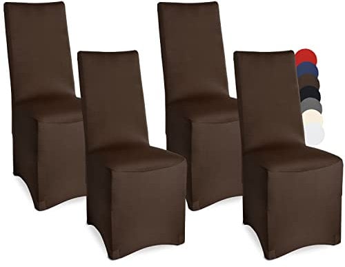 Beautissu Bankett Stuhlhussen 4er Set 45x90 cm - Leona Elegante Stretch Hussen für Stühle -Elastische Stuhl Überzüge im Set mit ÖKO-TEX Siegel in Braun