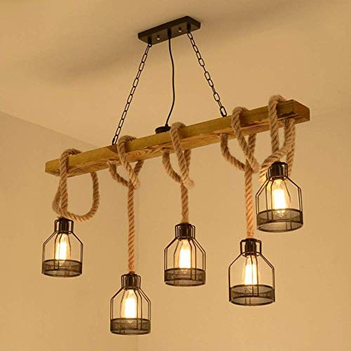 Industrielle Retro Pendellampe Vintage Seilleuchte Seil Lichter Eisen Leuchter Kronleuchter Runde Eisenkäfig 5 Flamme Amerikanische Hängelampe 5 * E27 Edison Bar Restaurant Leuchtmittel Beleuchtung