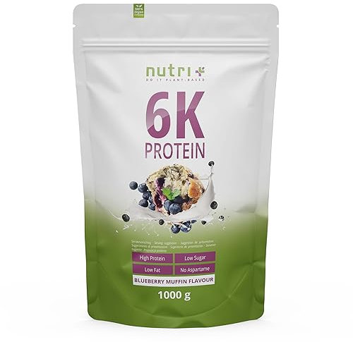 Nutri + 6K Poudre de protéines végétaliennes - Muffin aux myrtilles - sachet de 1 kg - six composants protéiques - avec d'isolat de protéines de pois