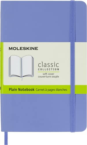 Moleskine - Klassisches Notizbuch, Notizbuch mit weißen Seiten, Weicher Einband und elastischer Verschluss, Pocket Format 9 x 14 cm, Farbe Hortensienblau, 192 Seiten