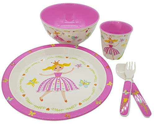 Mila Kindergeschirr Melamin 5-teilig Geschenk Taufe Mädchen Geburtstag spülmaschinenfest