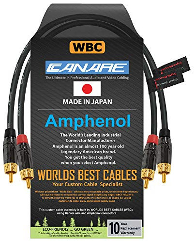 30 CM RCA Cable Pair - Canare L-4E6S Star-Quad Balanced Audio Interconnect Cable with Amphenol ACPL Black Chrome Body, Gold Plated RCA Connectors - Directional