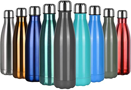 flintronic Bouteille d'eau Isotherme, 500ml Bouteille d'eau en Acier Inoxydable sans BPA Réutilisable Double Paroi Isolée sous Vide Gourde Isothermes pour Sport, Voyage avec Porte-gobelet et Brosse