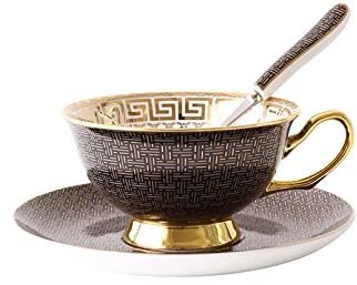 Pevfeciy Ensemble Tasse et Soucoupe en Porcelaine Anglaise,Service a Cafe Porcelaine Ancien 250ml,Thé Tasse à café en céramique de Cuisine ,avec Soucoupe,Cuillère