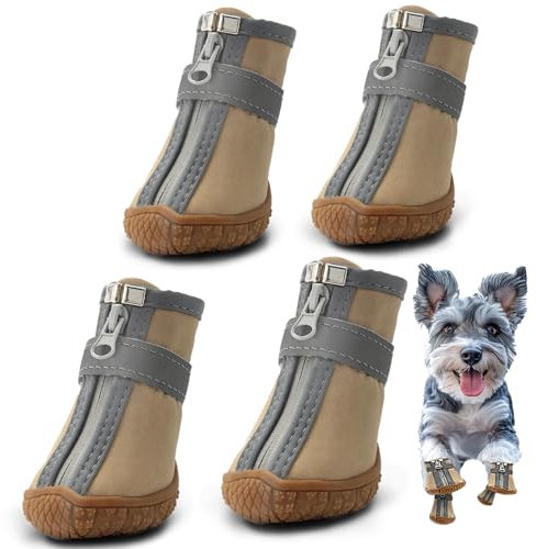 Hcpet Pfotenschutz Hundestiefel, Breathable Hundeschuhe mit Reflektierenden Riemen, Welpenschuhe für Kleine Hunde im Freien, rutschfeste Sohle Hundeschnee Stiefel, 4 Stück