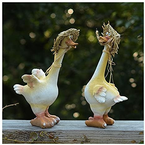 Uziqueif Gartendeko Tierfigur Teichfigur Entenfamilie Happy Huhn Ente Family Ornamente Dekofigur Skulptur FüR Garten Balkon Hochzeit Deko