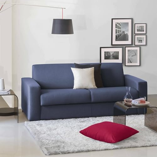 Talamo Italia - 2-Sitzer Schlafsofa Alexis, Wohnzimmersofa mit drehbarer Öffnung aus gepolstertem Stoff, Standardarmlehnen, 100 % Made in Italy, 200 x 95 x 90 cm, Blau