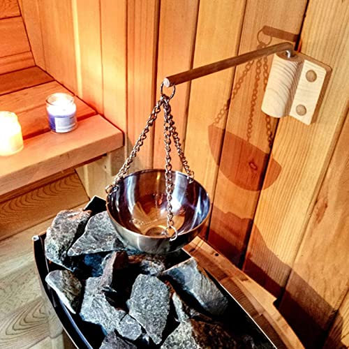 Bol d'arôme de sauna en acier inoxydable, bol d'huile essentielle avec plaque en bois et vis Tasse d'arôme d'huile d'aromathérapie Sauna Cornucopia pour sauna traditionnel ou sauna infrarouge